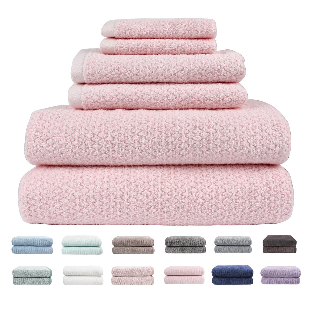 Everplush Diamond Jacquard 6 Pieces Bath Towel Set, Luxury Super Soft Oversized everplush Towels, Highly Absorbent Diamond Jacquard Quick Dry Bath Towel for Bathroom Grey Towel Set