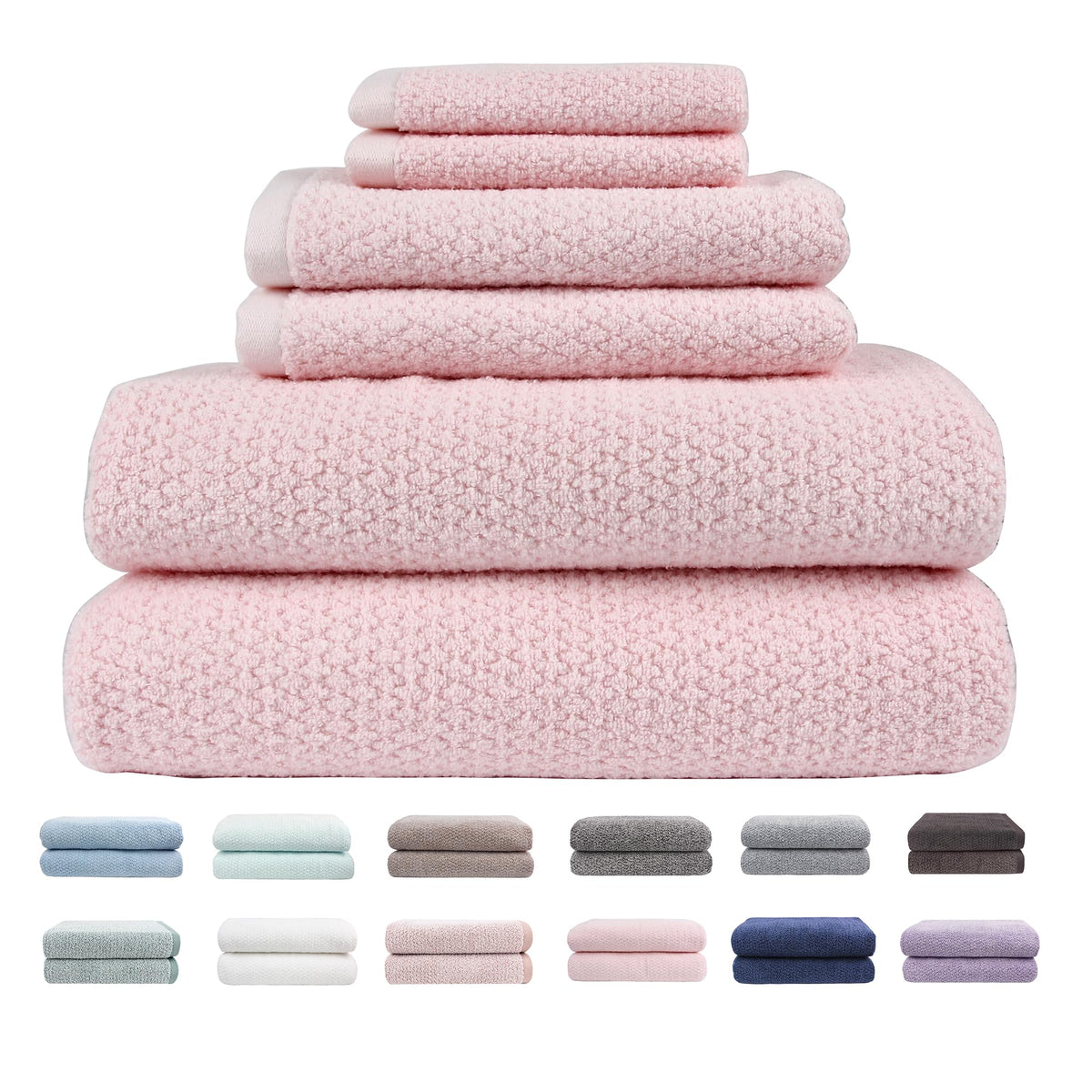 Everplush Diamond Jacquard 6 Pieces Bath Towel Set, Luxury Super Soft Oversized everplush Towels, Highly Absorbent Diamond Jacquard Quick Dry Bath Towel for Bathroom Grey Towel Set