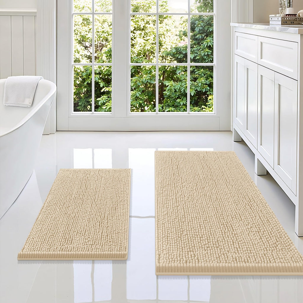Smiry Chenille Bathroom Rugs Sets 2 Piece (30x20+24x16, Black)