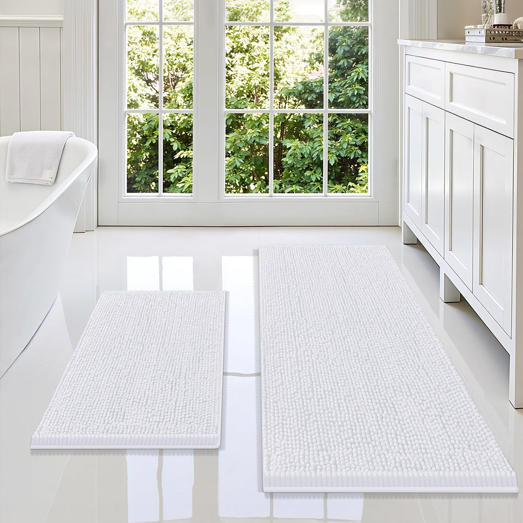 Smiry Chenille Bathroom Rugs Sets 2 Piece (30x20+24x16, Black)