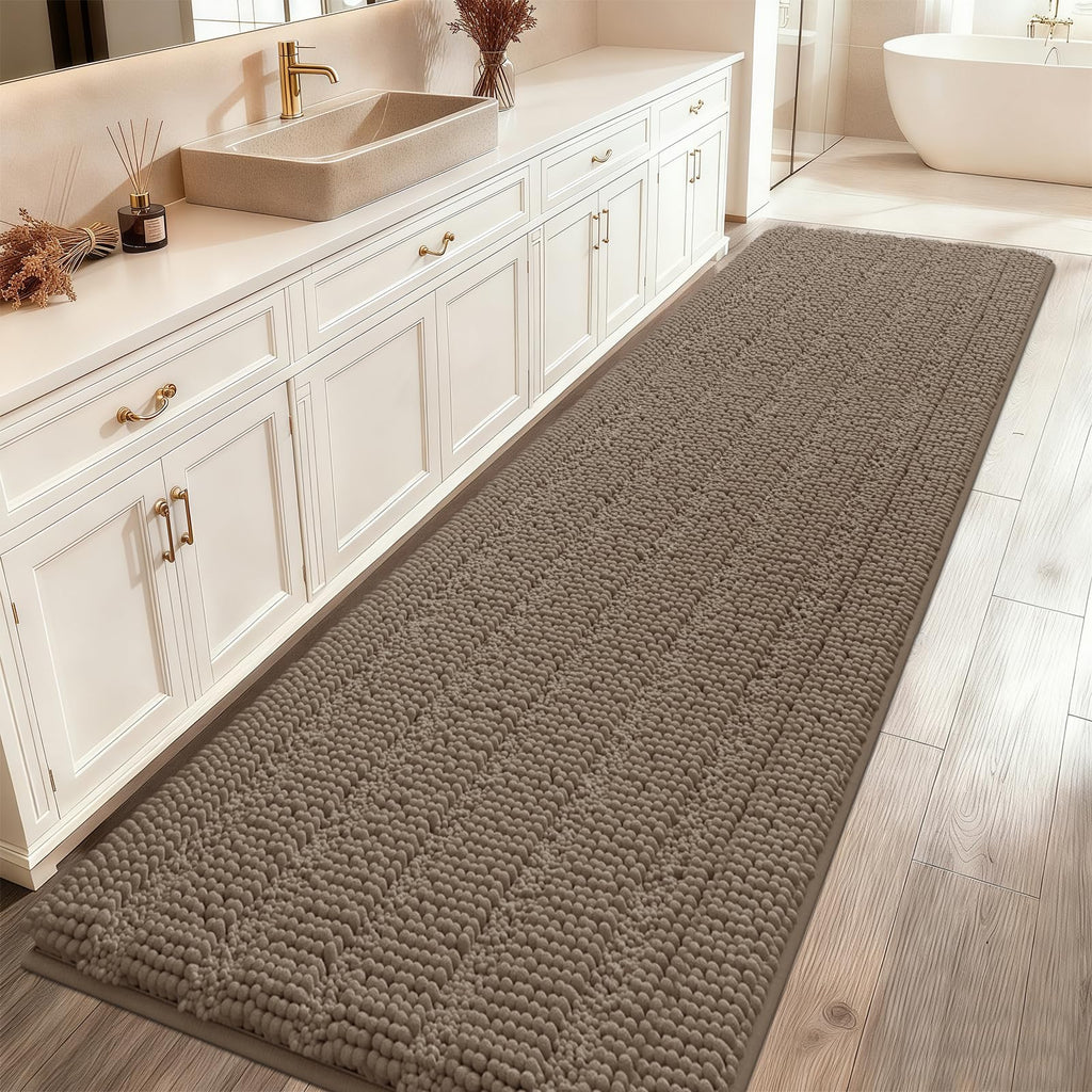 ACCUMTEK Striped Navy Blue Bathroom Rug Set 3 Pieces Ultra Soft, Non Slip Chenille Toilet Mat, Absorbent Plush Shaggy Bath Mats for Bathroom, Bedroom, Kitchen