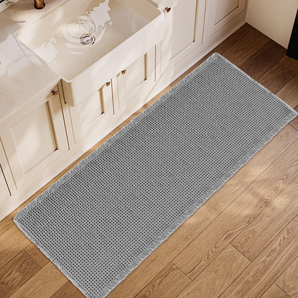 ZALL Waffle Bath Mat Boho Bathroom Mat Ultra Absorbent Non Slip 18x30 Tan