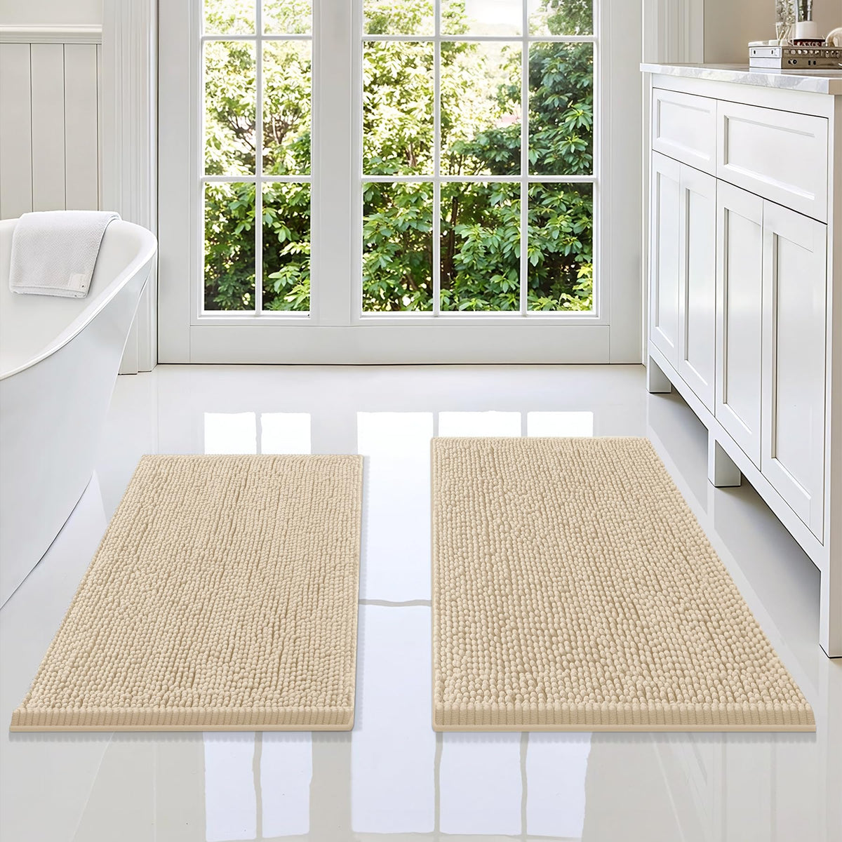 Smiry Chenille Bathroom Rugs Sets 2 Piece (30x20+24x16, Black)