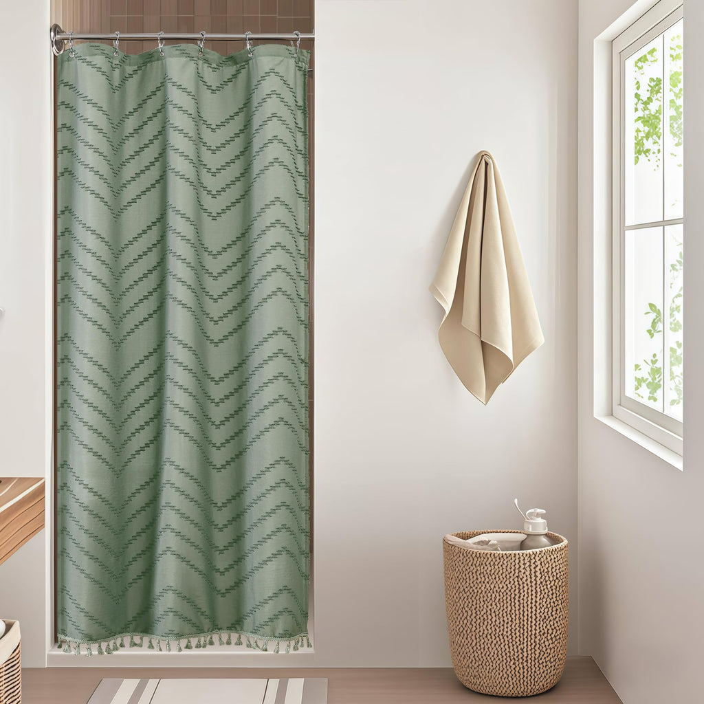 OWENIE White Fabric Boho Shower Curtain 72 x 72 Inches for Bathroom