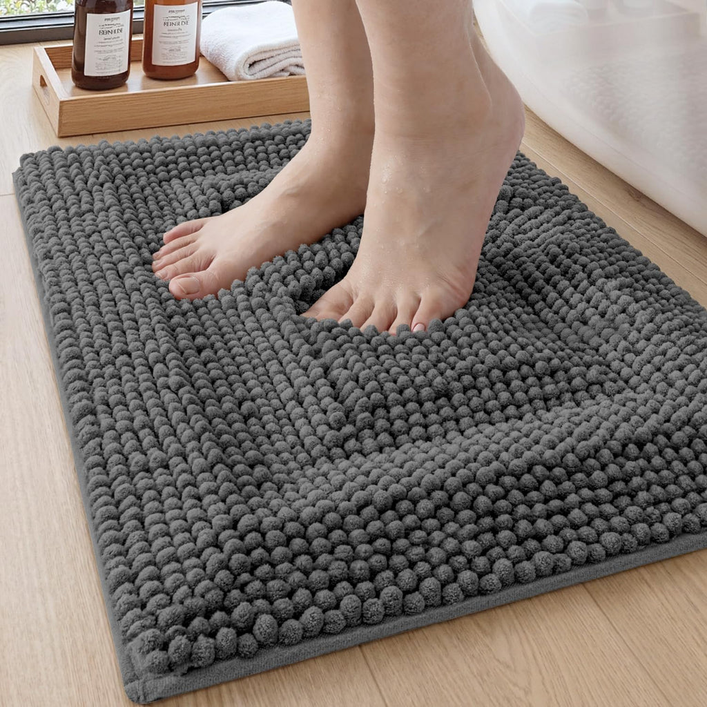 DEXI Bathroom Rugs 36x24, Non Slip Washable Chinelle Bath Mat, Taupe