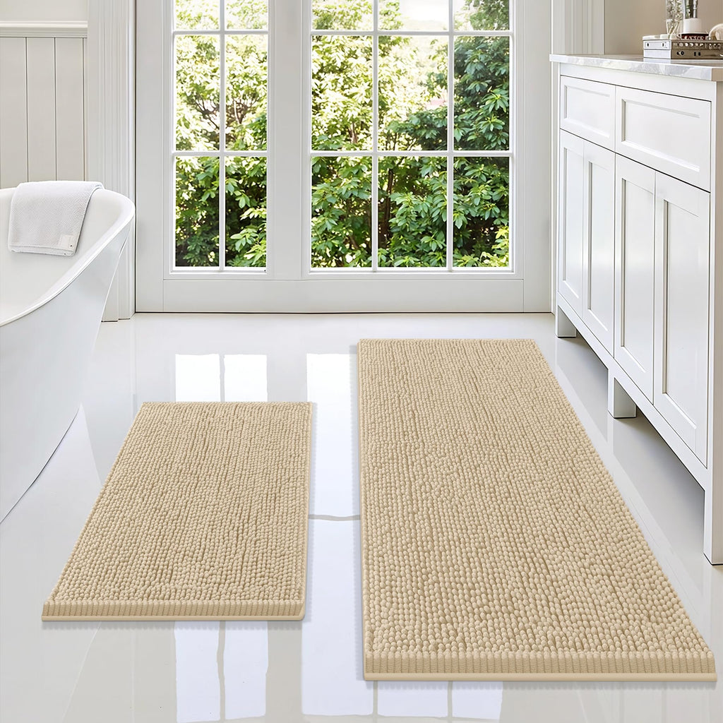 Smiry Chenille Bathroom Rugs Sets 2 Piece (30x20+24x16, Black)