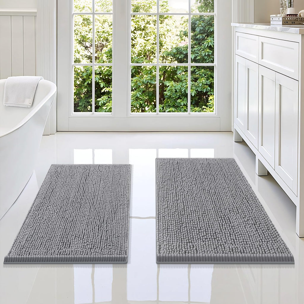 Smiry Chenille Bathroom Rugs Sets 2 Piece (30x20+24x16, Black)