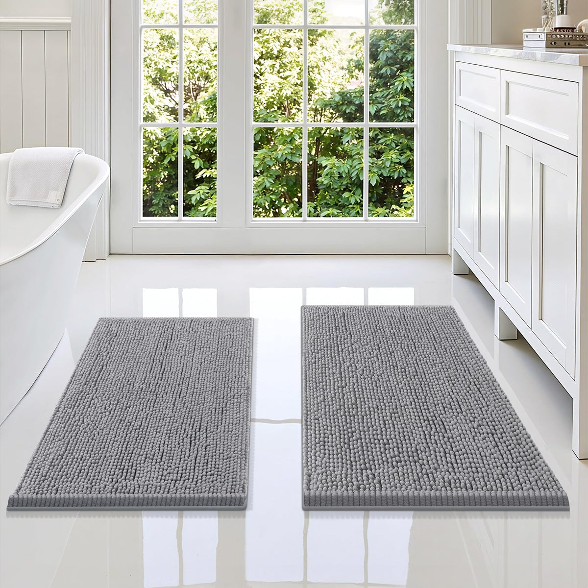 Smiry Chenille Bathroom Rugs Sets 2 Piece (30x20+24x16, Black)