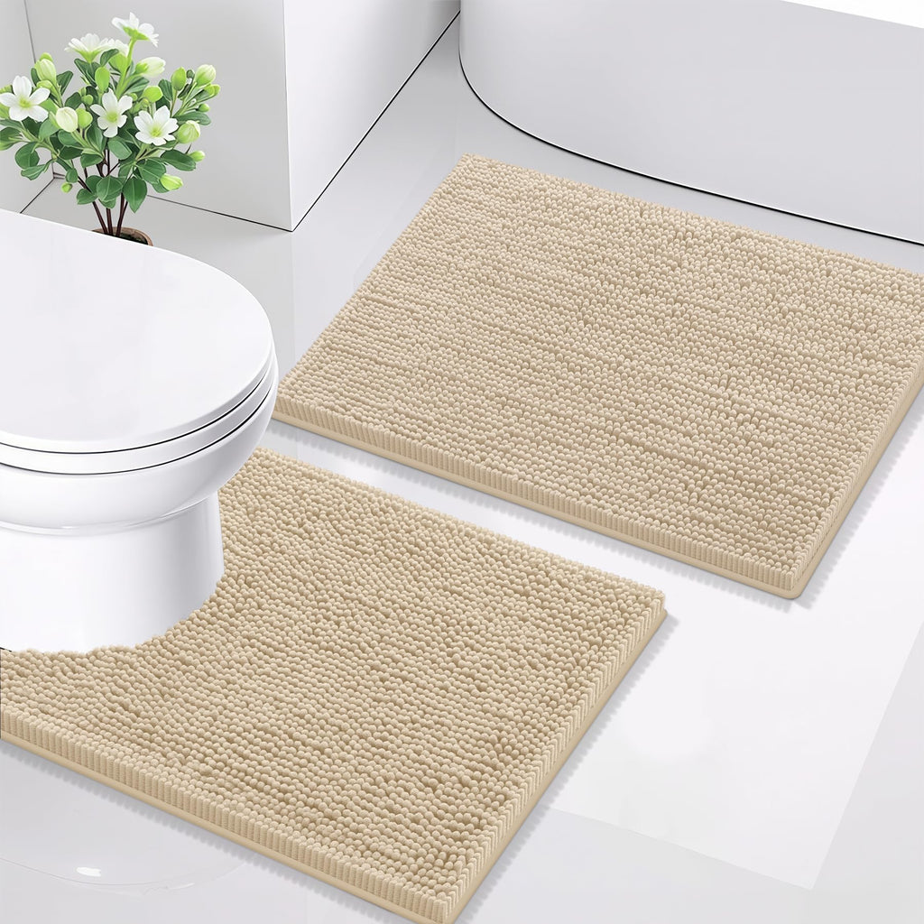 Smiry Chenille Bathroom Rugs Sets 2 Piece (30x20+24x16, Black)