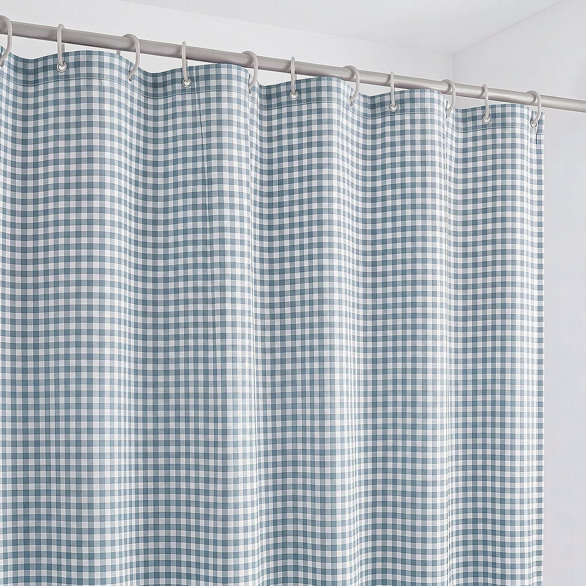 HunnmingRe Ruffle Hem Gingham Shower Curtain Dust Blue