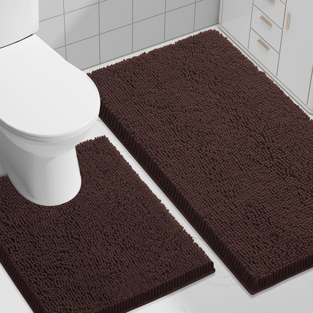Smiry Chenille Bathroom Rugs Sets 2 Piece (30x20+24x16, Black)