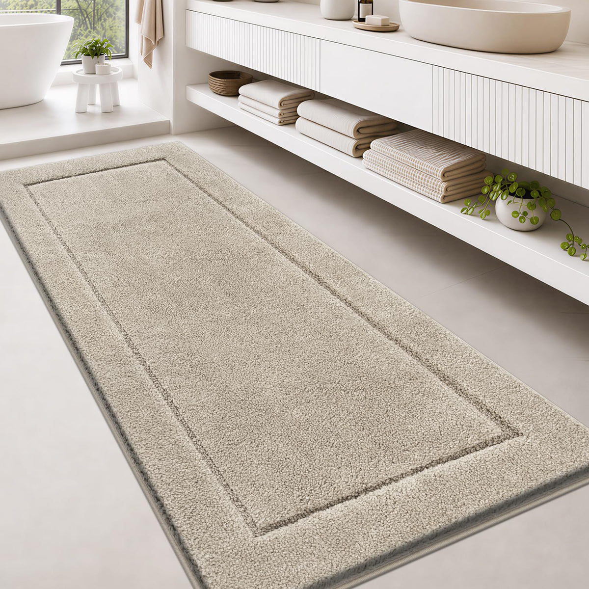 anllugs Bathroom Rugs, Non-Slip Bath Runner Rugs, 30" x 84", Beige