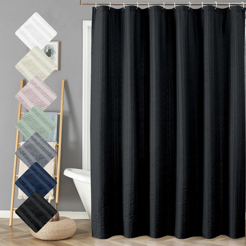 Aiyufeng Moga Navy Blue Fabric Shower Curtains for Bathroom - Blue Hotel Spa Polyester Cloth Bath Curtain with 12 Holes, 72x72, Machine Washable, Navy Blue