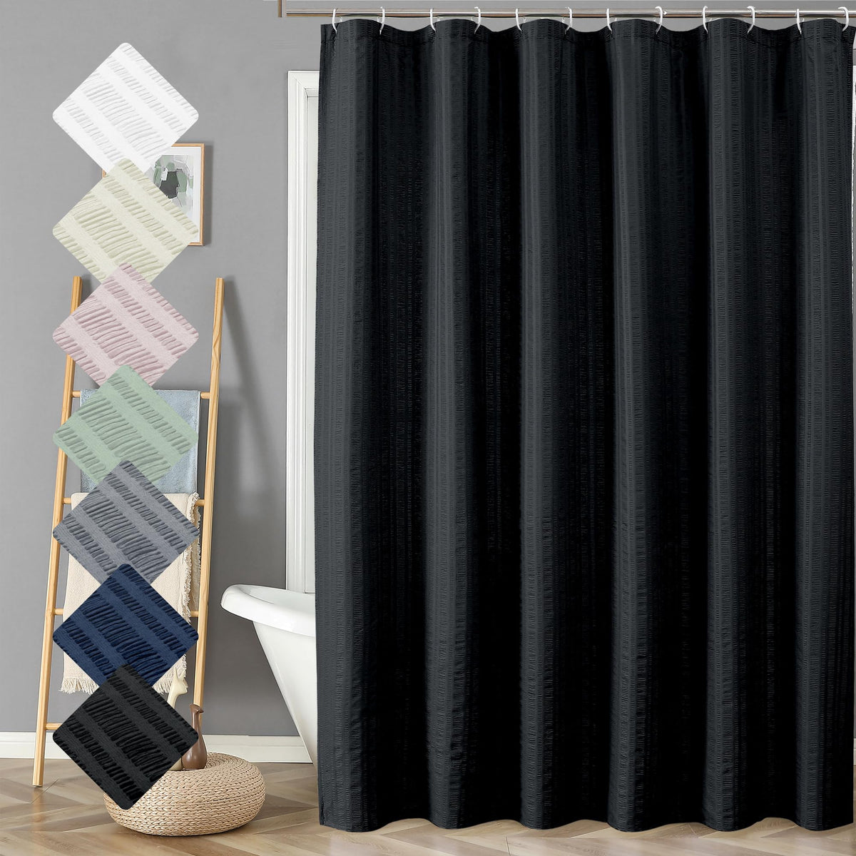 Aiyufeng Moga Navy Blue Fabric Shower Curtains for Bathroom - Blue Hotel Spa Polyester Cloth Bath Curtain with 12 Holes, 72x72, Machine Washable, Navy Blue