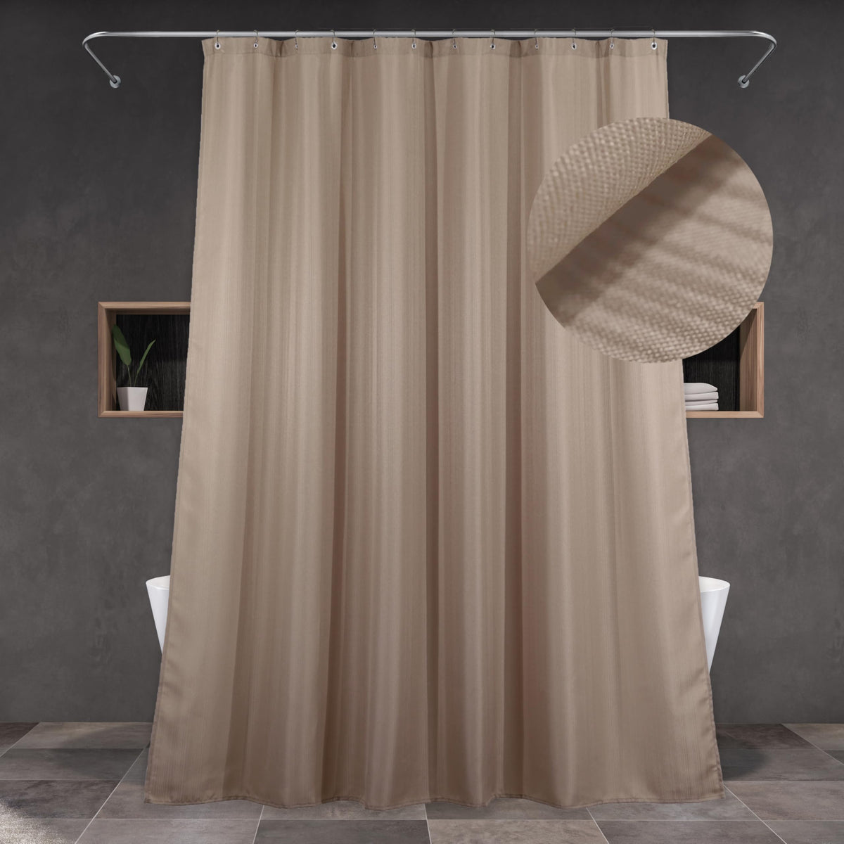 Brown Silver Glitter Shower Curtain: Waterproof Washable Quick Dry 72Lx72W