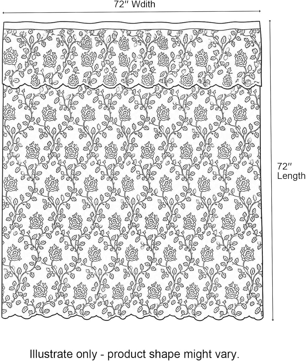 Black Lace Shower Curtain with Attached Valance, 72 x 72 Inch, 1 Panel