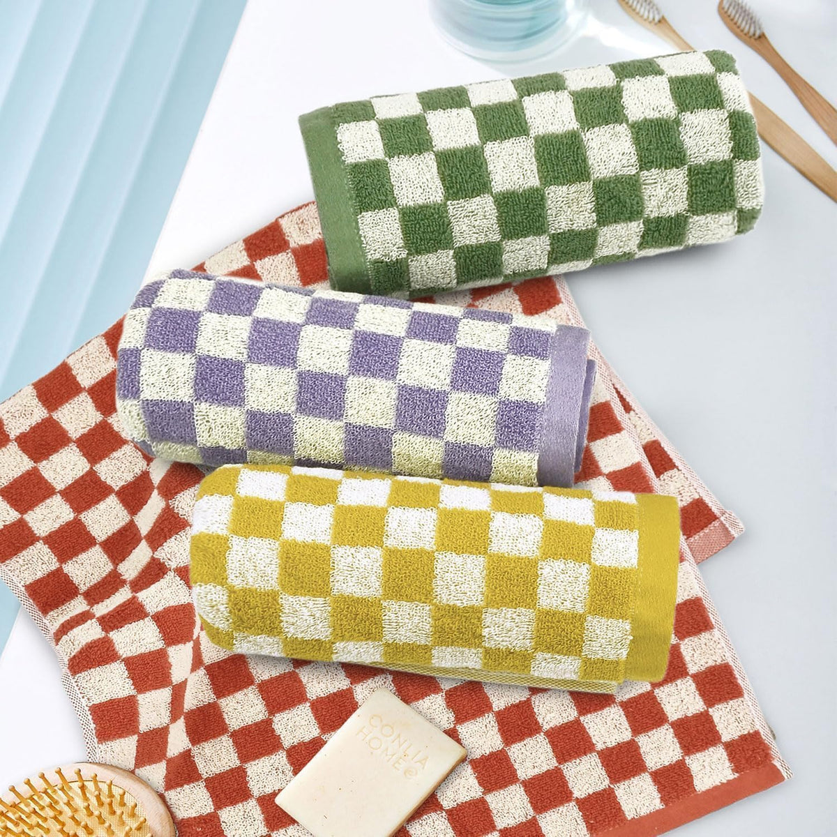 Jacquotha Hand Towels for Bathroom 4 Pack, Checkered Hand Towel Set