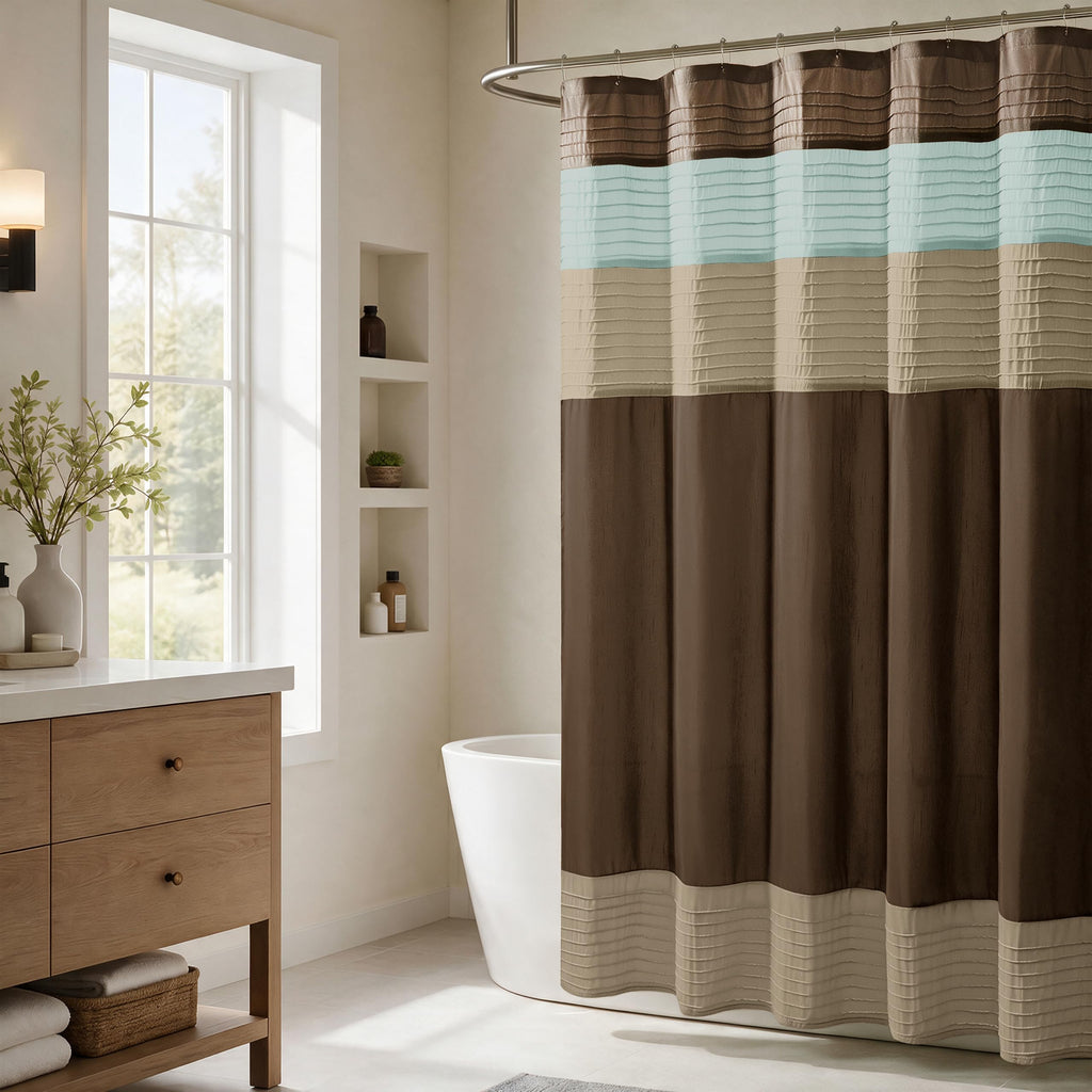 Madison Park Amherst 72 x 72 Bathroom Shower Curtain, Faux Silk, Black
