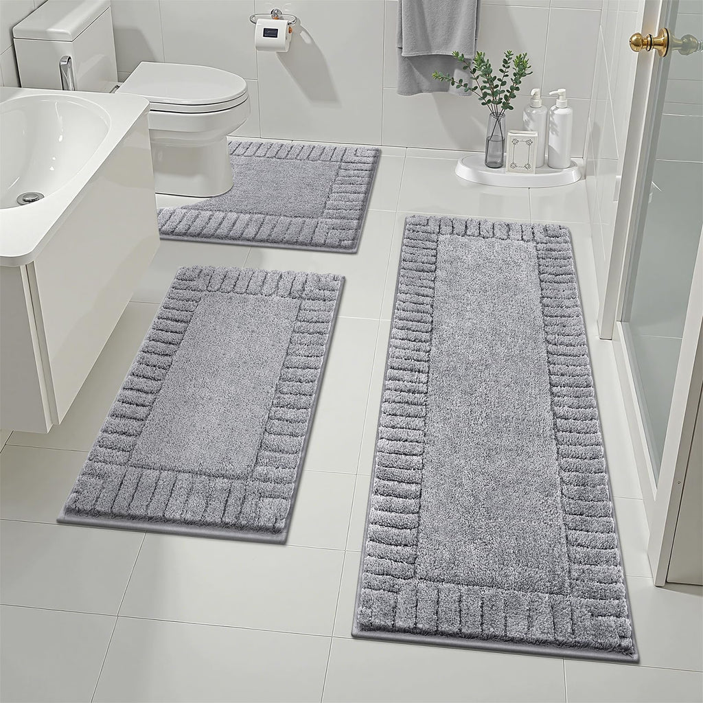 Pauwer Bathroom Rugs Sets 3 Piece, Microfiber Bath Mat Set, Dark Grey