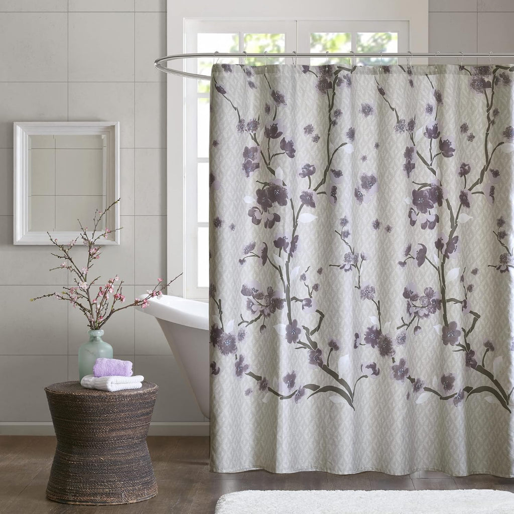 Madison Park Holly Shower Curtain for Bathroom, Cotton, 72 x 72, Purple