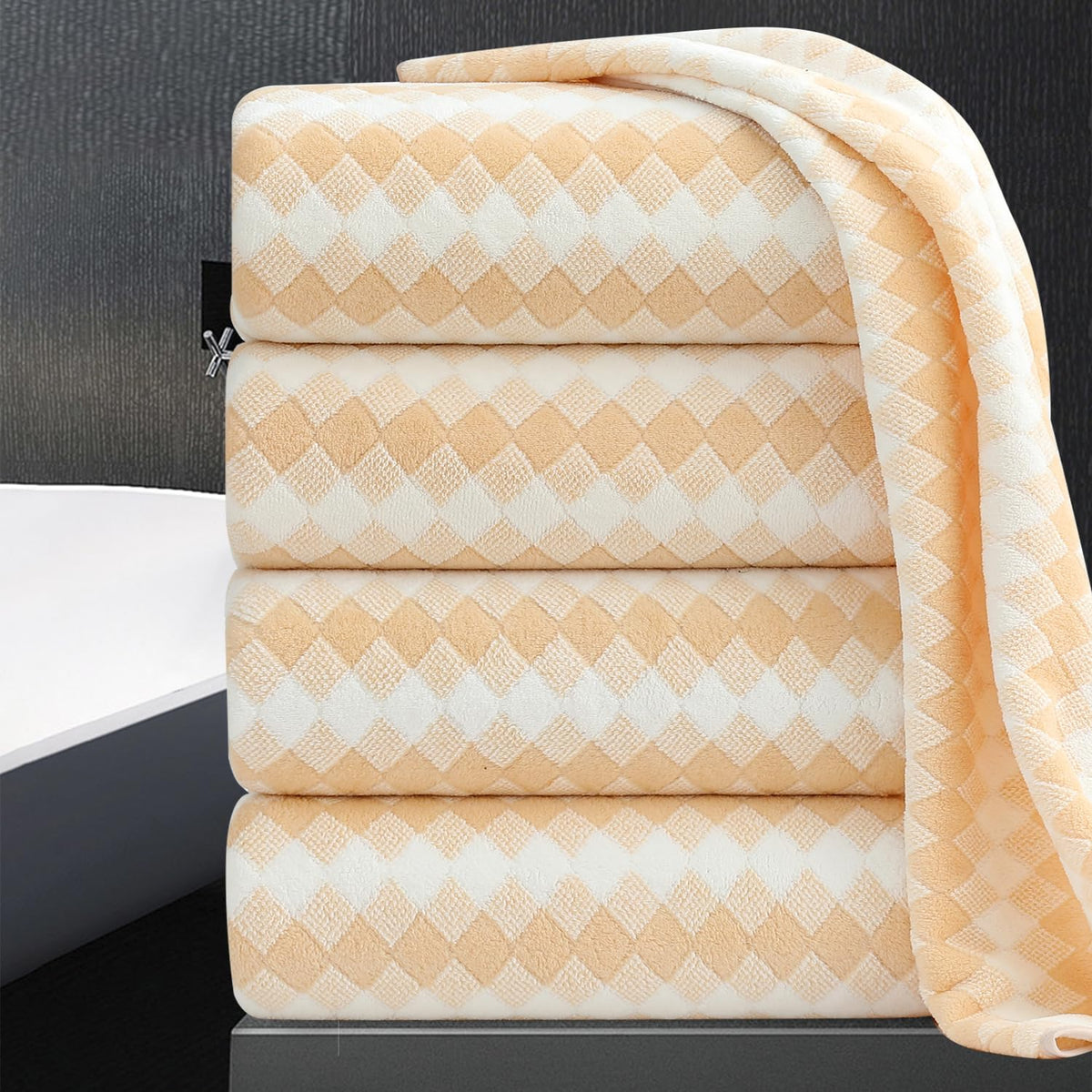 8 Piece Bathroom Towel Set Black White|2 Oversized Large Bath Towels Sheet,2 Hand Towels,4 Washcloths| 600GSM Soft Towel Set for Bathroom Hotel,Highly Absorbent Quick Dry Bath Towel Collections