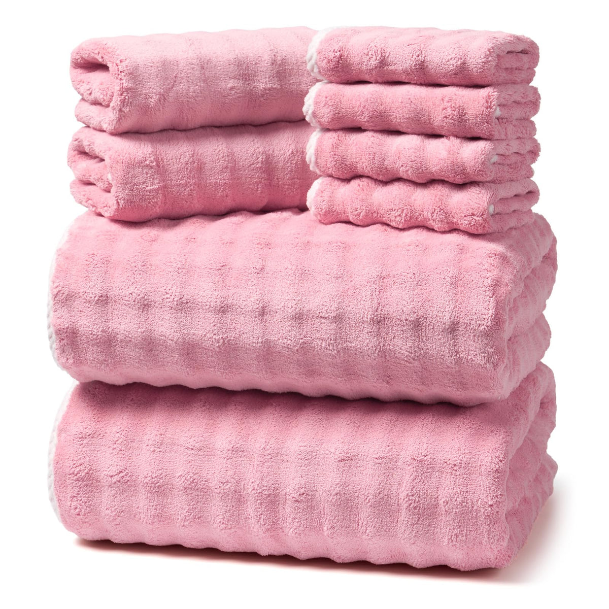 REDKISS Soft Bath Towel Sets 8-Piece, Microfiber Quick Dry & Absorbent, 35x70 in Large Bath Sheet 14x30 in Hand Towel, 12x12 in Washcloth, Pink Bathroom Towel Set