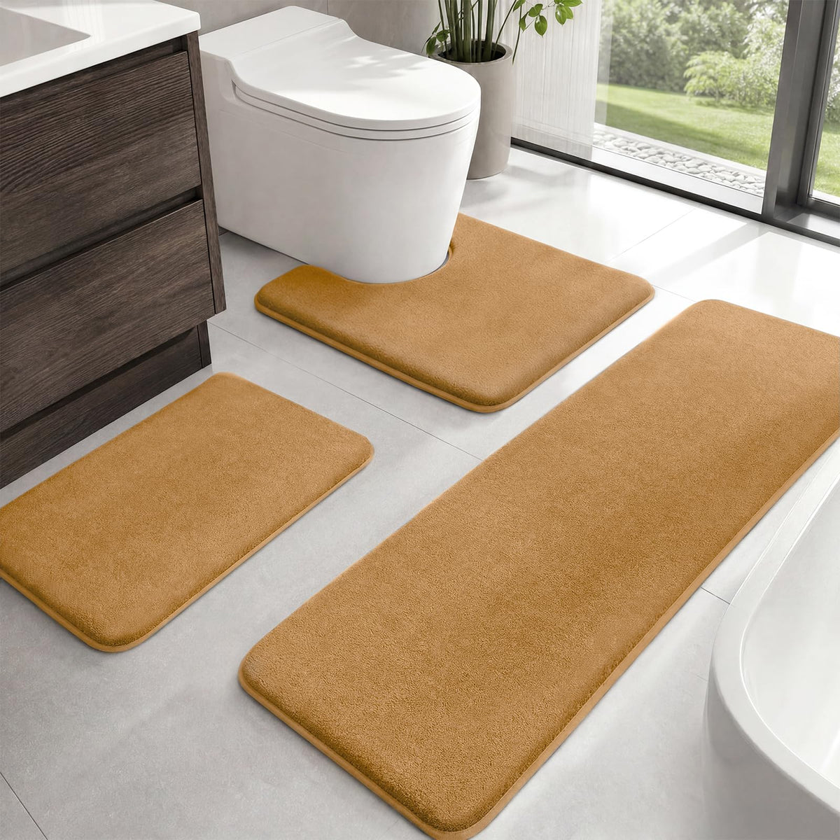 HUXMEYSON Bathroom Rugs Sets 2 Piece, Non-Slip & Quick Dry Bath Mat Set, Ultra Soft Velvet Bath Rugs for Bathroom, Toilet and Shower Floor, Navy