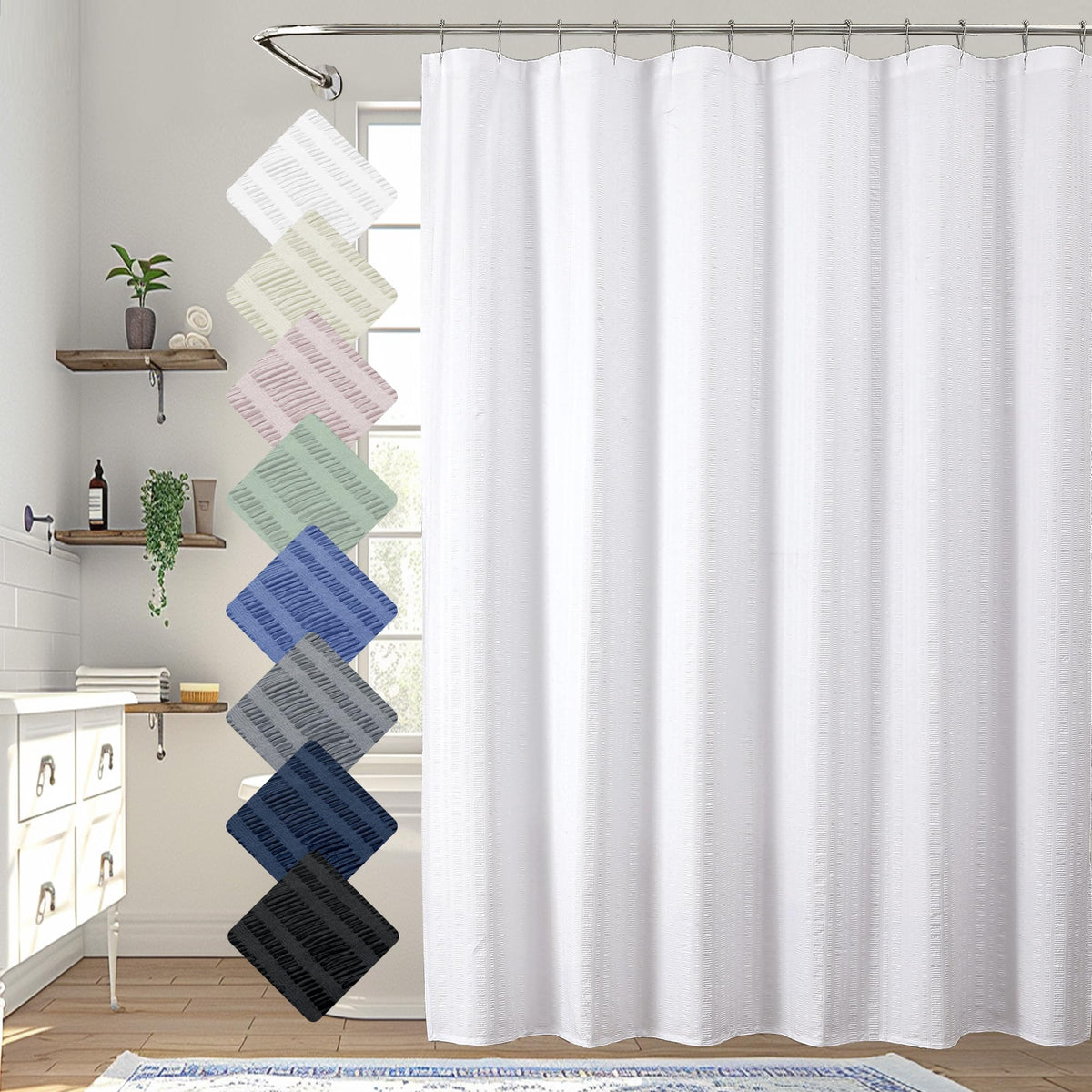 Aiyufeng Moga Navy Blue Fabric Shower Curtains for Bathroom - Blue Hotel Spa Polyester Cloth Bath Curtain with 12 Holes, 72x72, Machine Washable, Navy Blue
