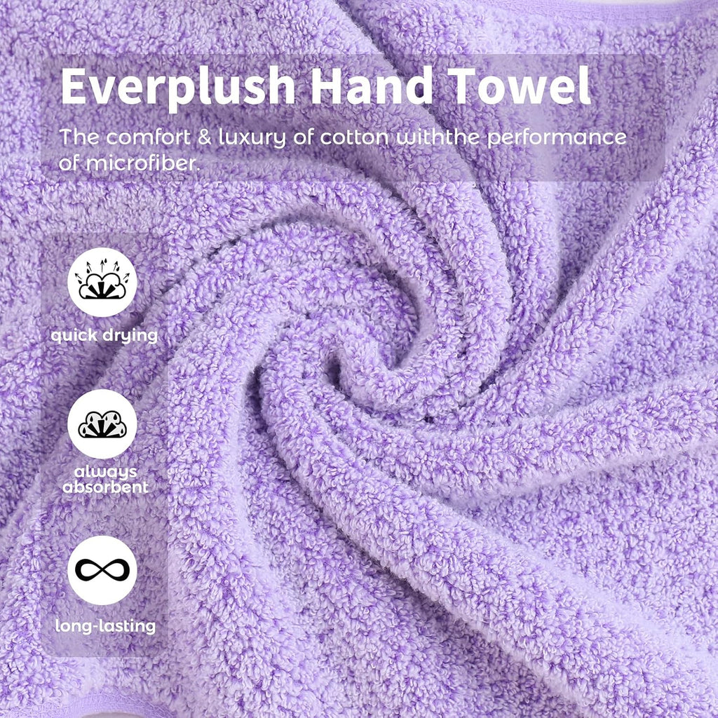 Everplush 4-Piece Premium Hand Towel Sets: Super-Soft, Highly Absorbent & Quick Drying Bathroom Towels – Versatile for Hotel, Bathroom, Shower, Spa, 16x30 Inches (Lavender, 16" x 30")