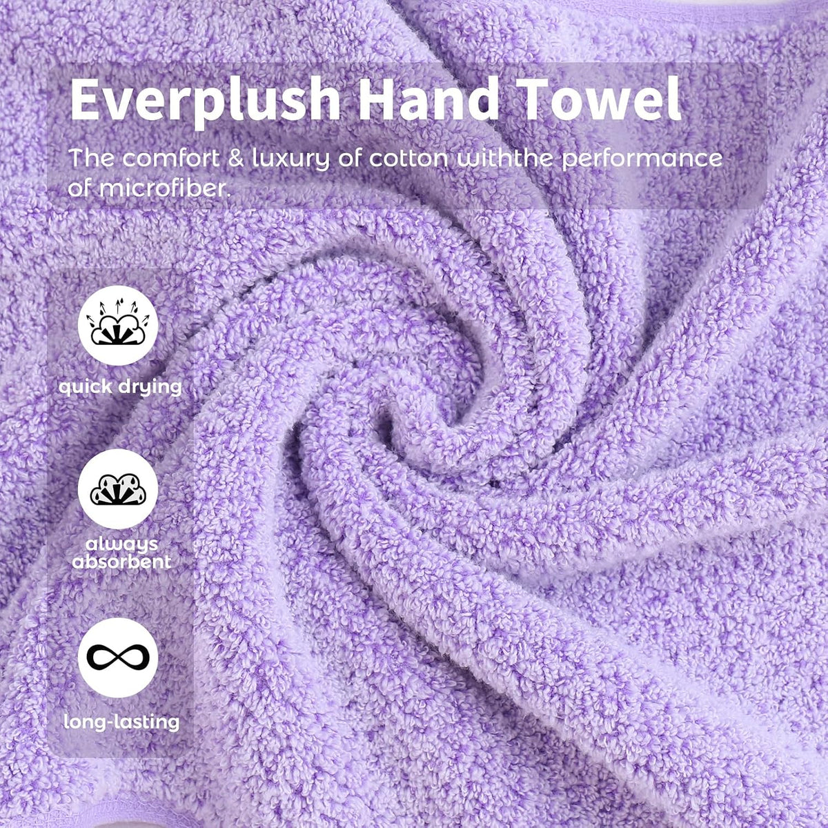 Everplush 4-Piece Premium Hand Towel Sets: Super-Soft, Highly Absorbent & Quick Drying Bathroom Towels – Versatile for Hotel, Bathroom, Shower, Spa, 16x30 Inches (Lavender, 16" x 30")