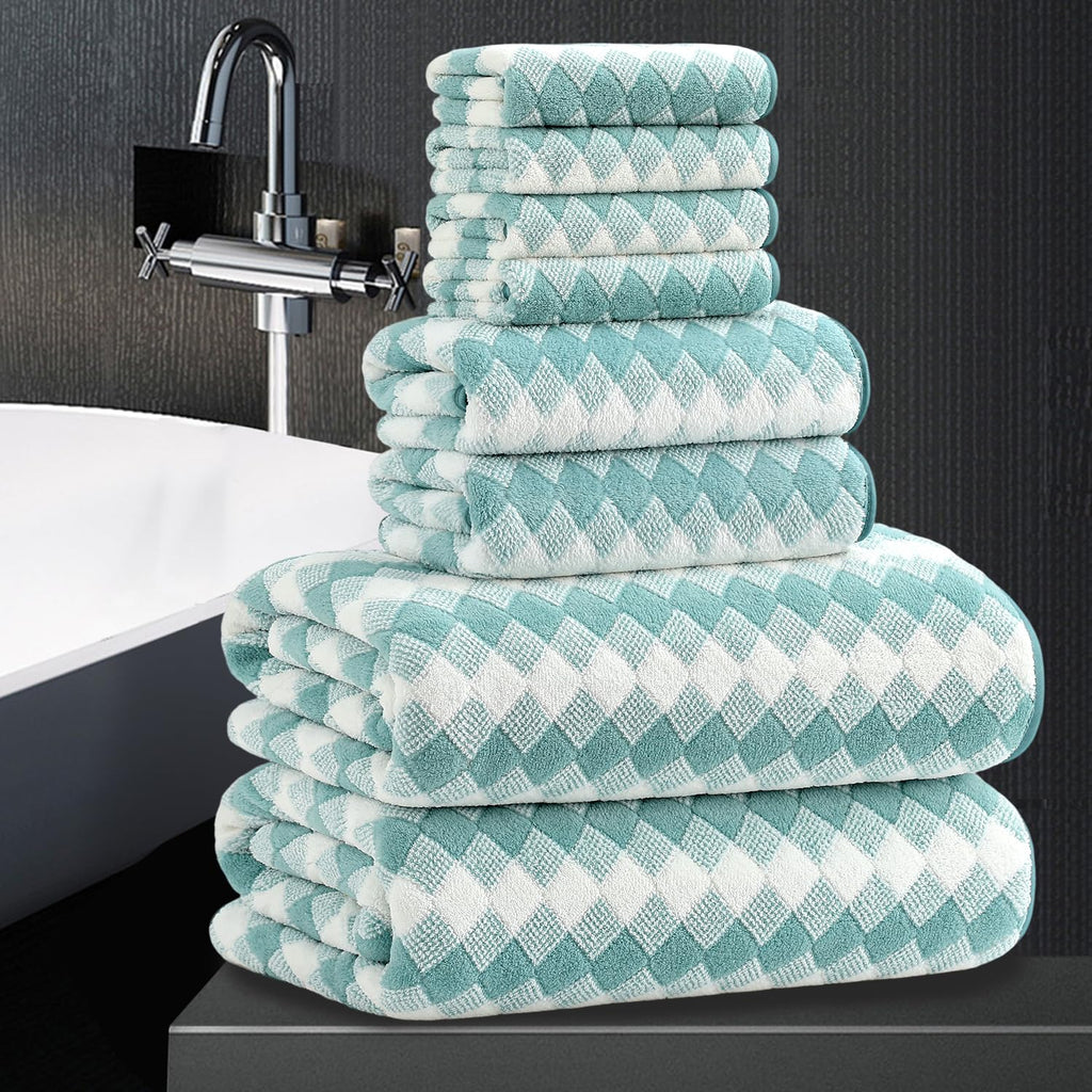 8 Piece Bathroom Towel Set Black White|2 Oversized Large Bath Towels Sheet,2 Hand Towels,4 Washcloths| 600GSM Soft Towel Set for Bathroom Hotel,Highly Absorbent Quick Dry Bath Towel Collections