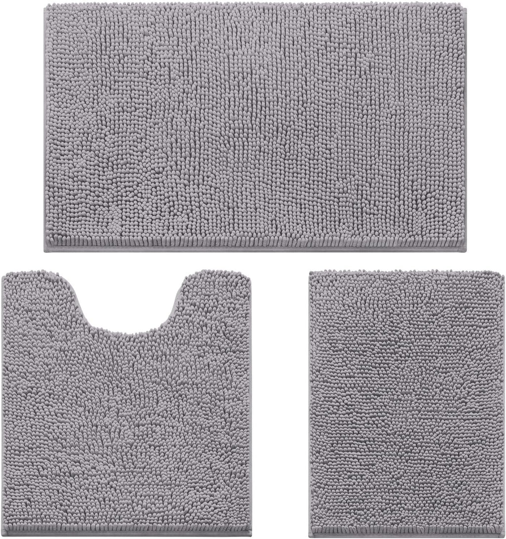 HOMEIDEAS Bathroom Rugs Set of 3, Super Soft Absorbent Chenille Bath Rugs