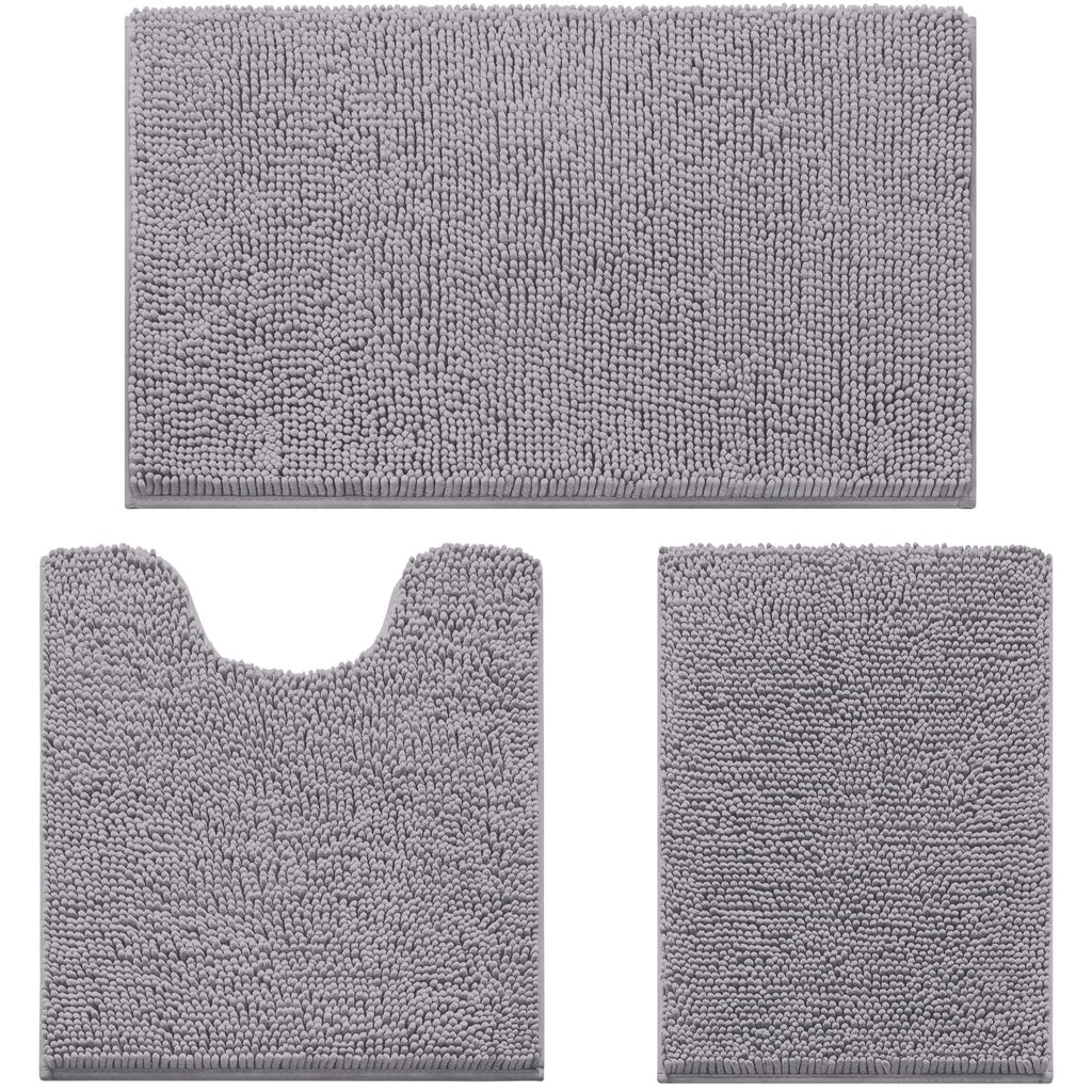 HOMEIDEAS Bathroom Rugs Set of 3, Super Soft Absorbent Chenille Bath Rugs