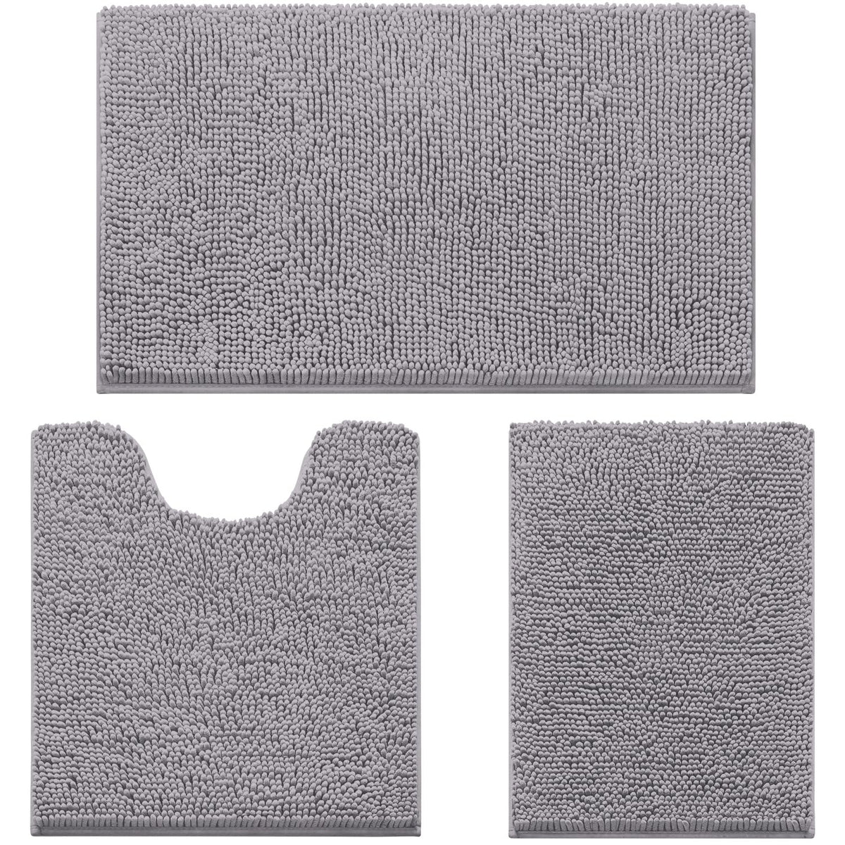 HOMEIDEAS Bathroom Rugs Set of 3, Super Soft Absorbent Chenille Bath Rugs