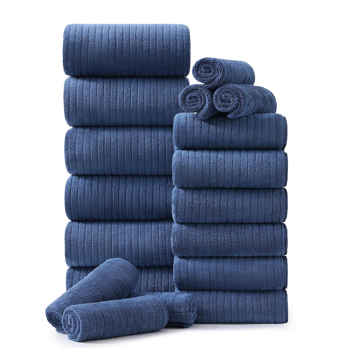 Hailea 18 Piece Family Bath Towel Set Include 6 Bath Towels,6 Hand Towels and 6 Washcloths Soft Bathroom Towel with Hanging Loops,Highly Absorbent Quick Dry Towels Set for Bathroom,Hotel and Spa-Navy