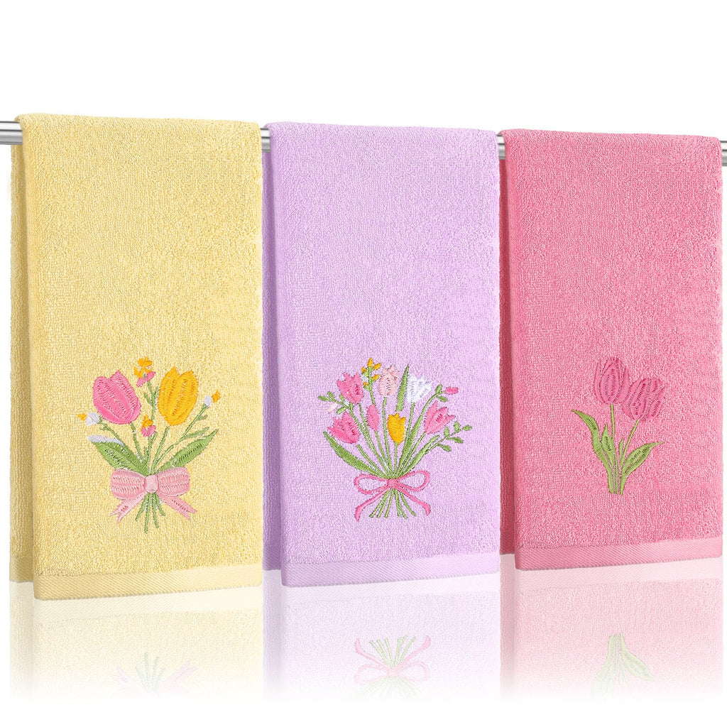 Tingjoo 3 Pcs Eucalyptus Leaves Hand Towels Farmhouse Fingertip Bath Towels