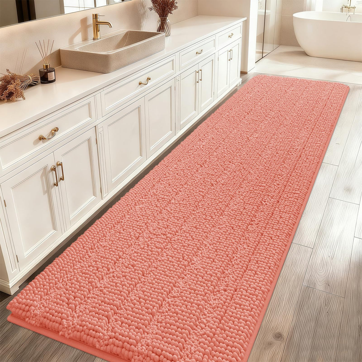 ACCUMTEK Striped Navy Blue Bathroom Rug Set 3 Pieces Ultra Soft, Non Slip Chenille Toilet Mat, Absorbent Plush Shaggy Bath Mats for Bathroom, Bedroom, Kitchen
