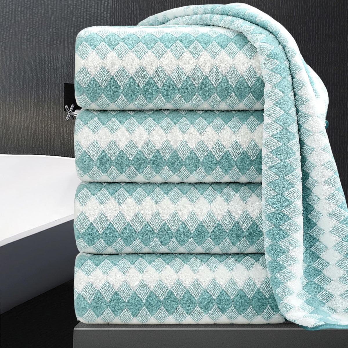 8 Piece Bathroom Towel Set Black White|2 Oversized Large Bath Towels Sheet,2 Hand Towels,4 Washcloths| 600GSM Soft Towel Set for Bathroom Hotel,Highly Absorbent Quick Dry Bath Towel Collections
