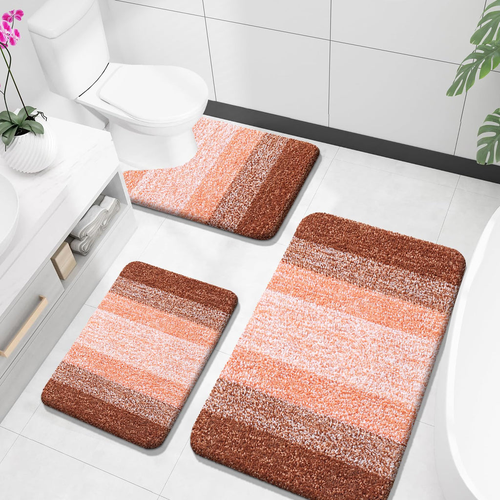OLANLY Microfiber Bathroom Rugs Sets 3 Piece, Absorbent Bath Mats, Grey