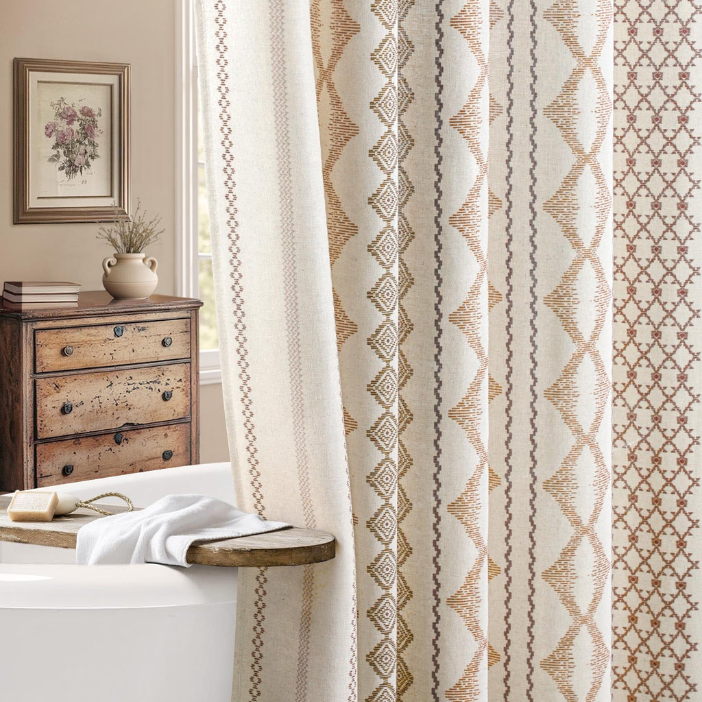 Nave Blue Boho Linen Shower Curtain,72" W x 72" L