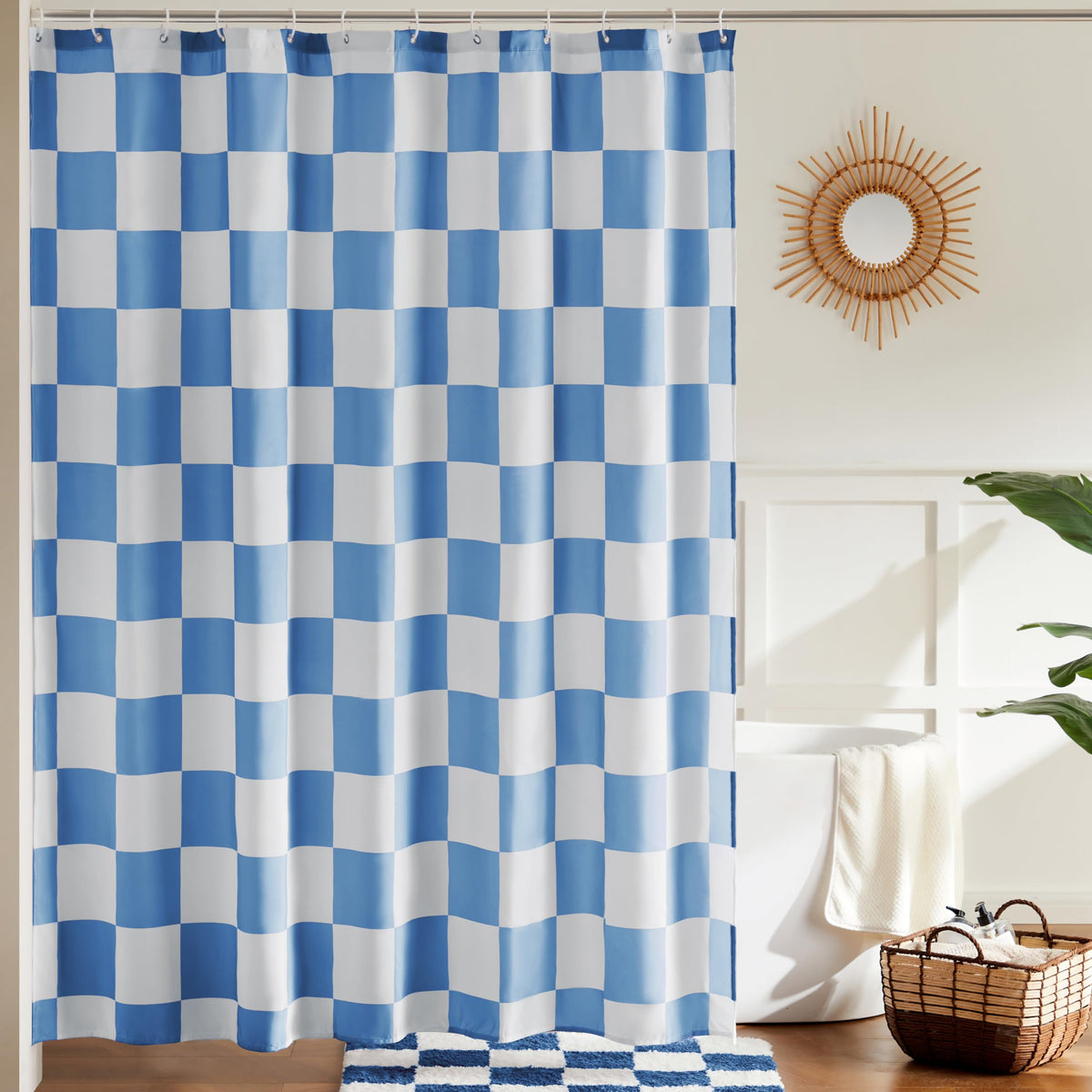 Ohocut Checkered Shower Curtain, Double Pink Plaid Shower Curtains for Bathroom, Cute Retro Checkboard Shower Curtain Vintage Aesthetic, Washable Fabric Bath Curtain 72''x72''
