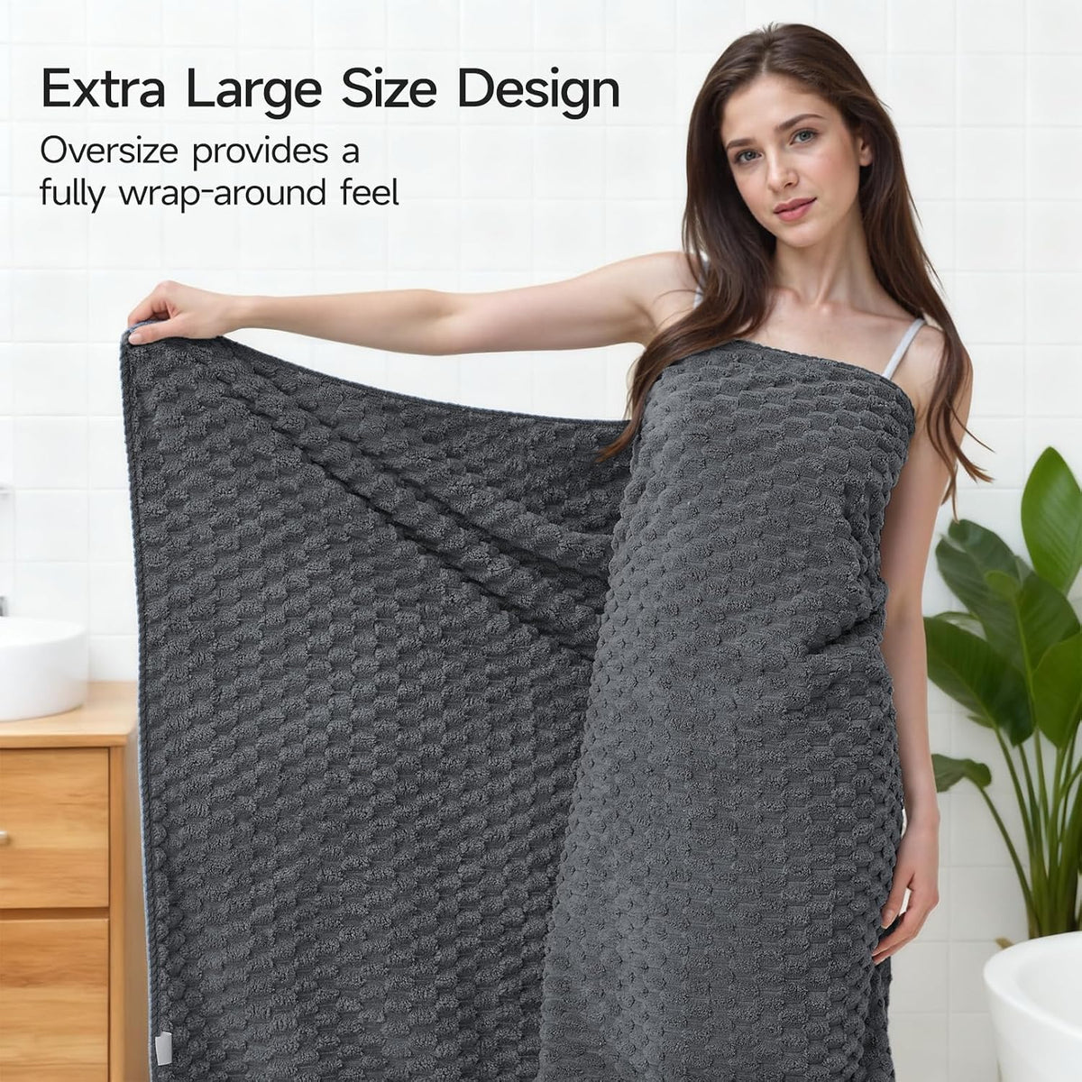 REDKISS Charcoal Gray Microfiber Towels Set of 6- Extra Large 35x70 Inches