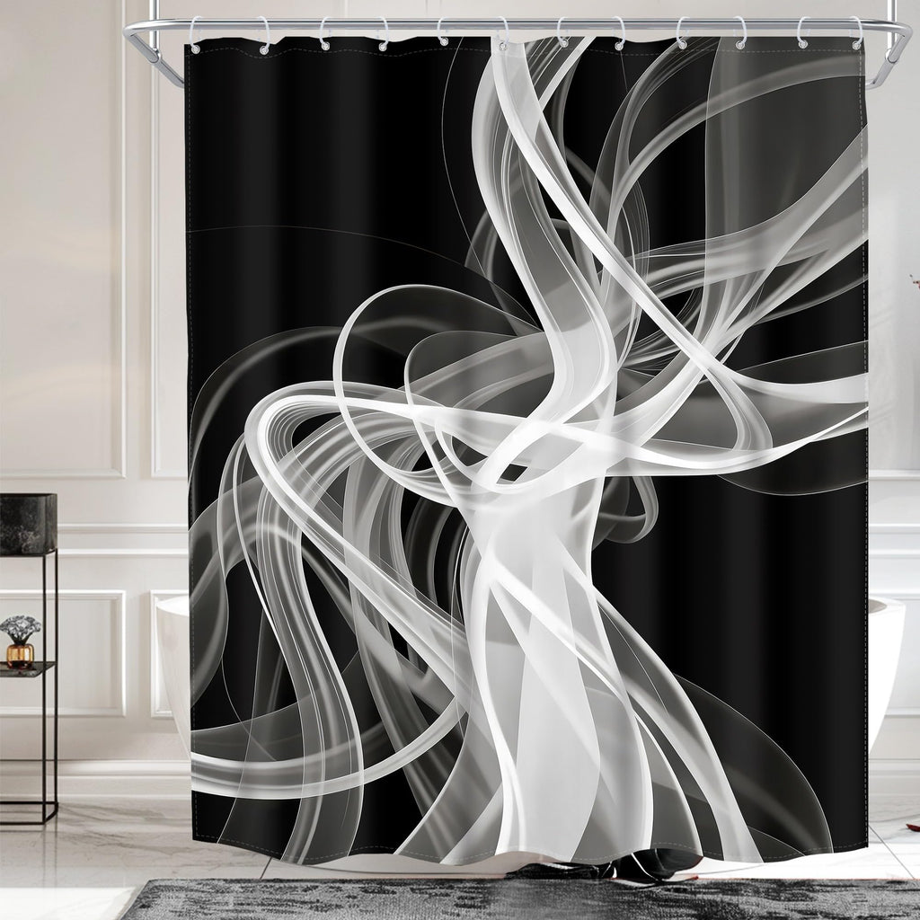 Black and White Shower Curtain 60Wx72H Abstract Modern Ombre for Bathroom