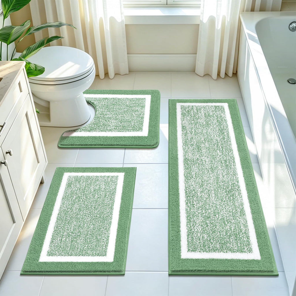 Pauwer Bathroom Rugs 3 Piece Set, Non Slip Washable Bath Mat, Dark Grey