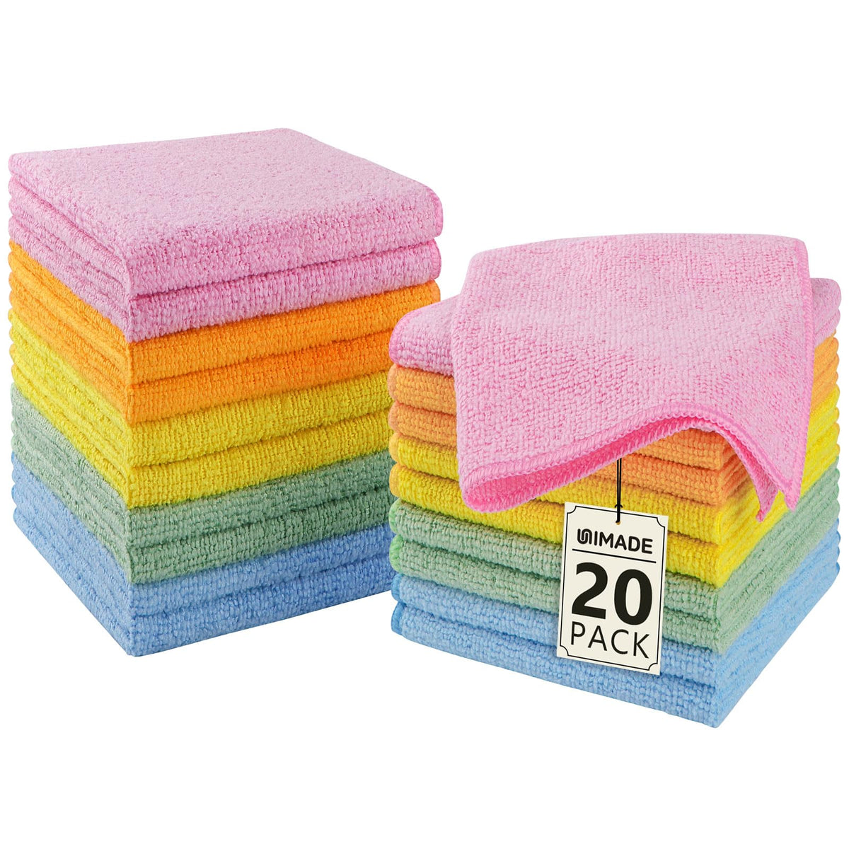UNIMADE Washcloths Bulk 100 Pack Face Towels (12" x 12"), Highly Soft Wash Cloths and Hand Towels, Fast Drying Multi-Purpose Microfiber Cleansing Cloths for Bathroom, Hotel, Spa, and Salon-Multicolor