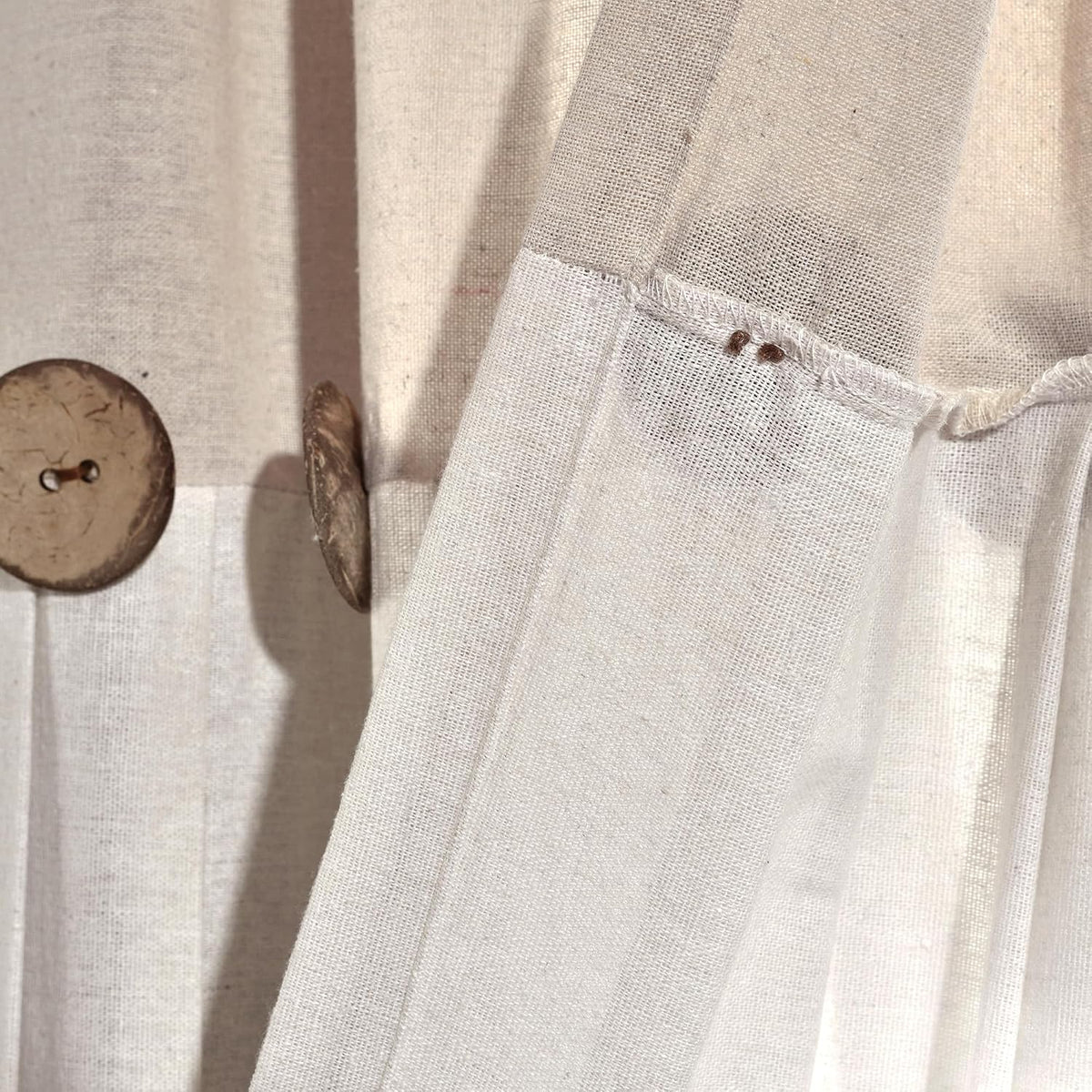 Lush Decor Linen Button Shower Curtain, 72" W x 72" L, Linen - Neural Shower Curtain Fabric - Bathroom Curtain - Farmhouse Bathroom Decor