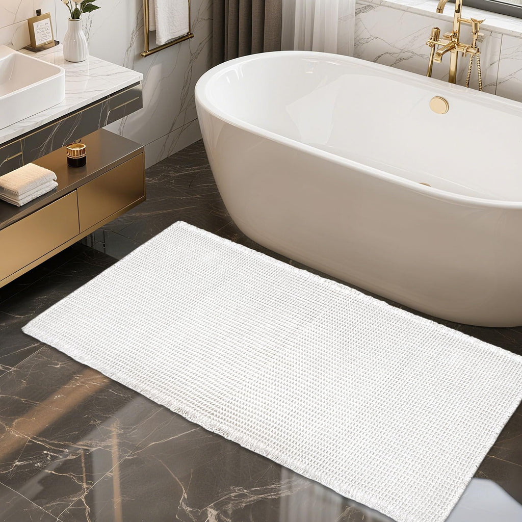 ZALL Waffle Bath Mat Boho Bathroom Mat Ultra Absorbent Non Slip 18x30 Tan