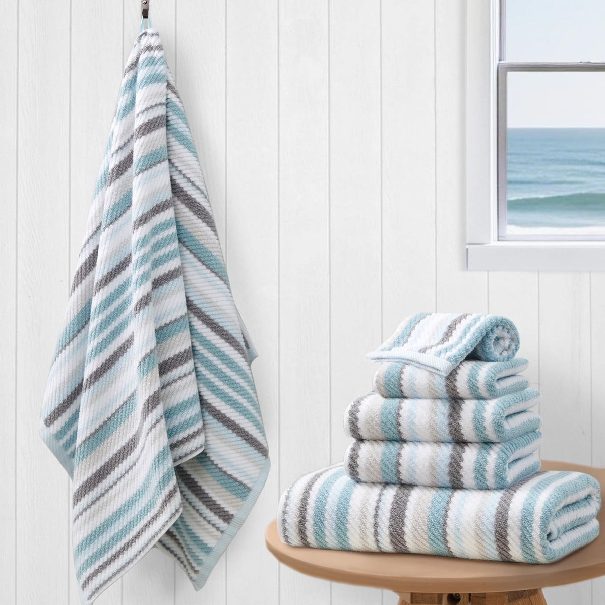 VOOVA & MOVAS Hand Towels, Cotton, Soft, Thick, 16x27 in, Tan Gray Beige