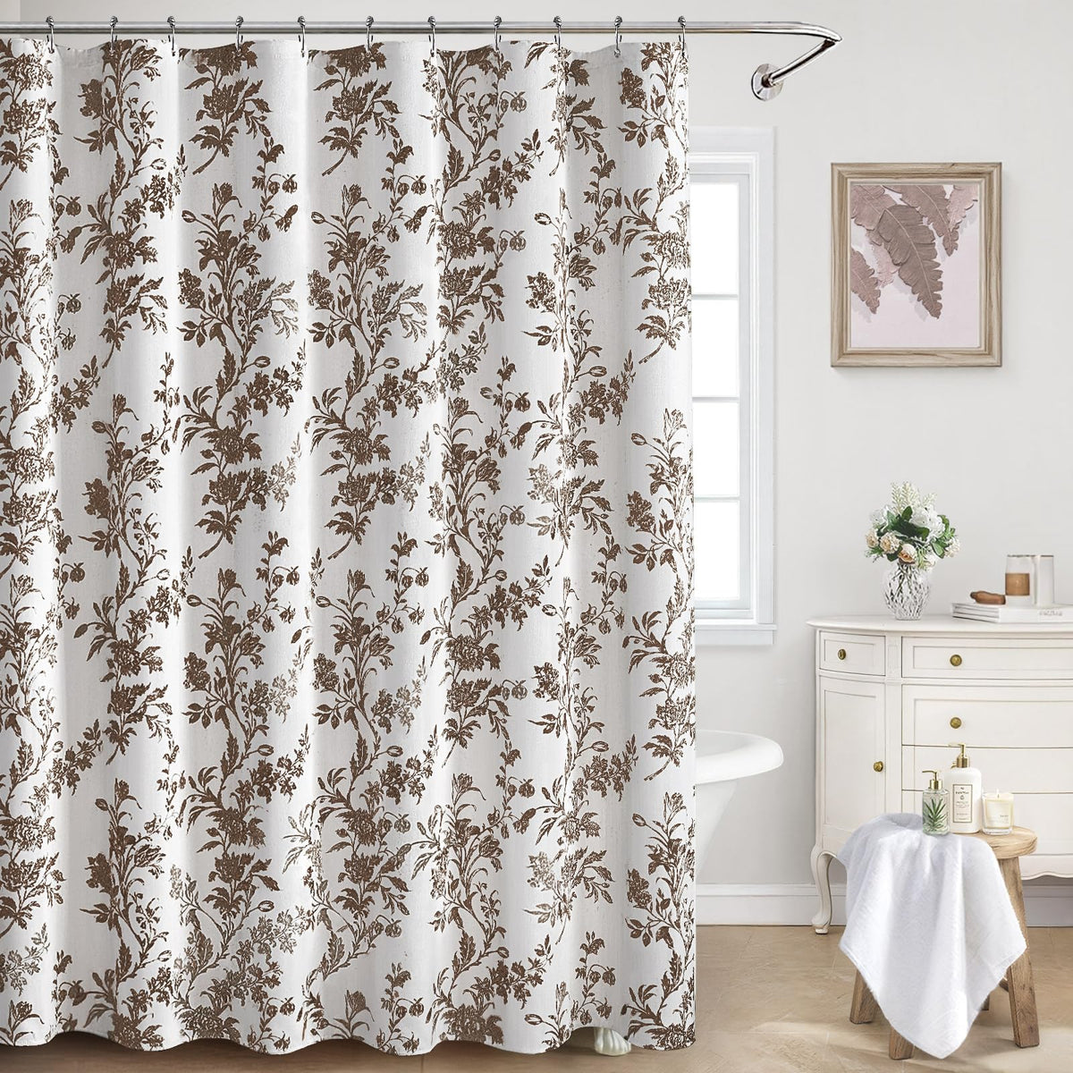 Sage Green Floral Shower Curtain,Vintage Cotton Cottagecore Shower Curtains for Bathroom, 72" W x 72" L