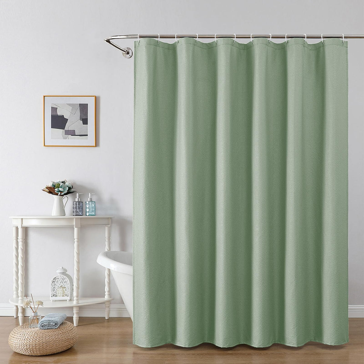 OWENIE White Shower Curtain for Bathroom 84 Inches Extra Long, Elegant 3D Embossed Textured Cloth Waffle Shower Curtain, Modern Luxury Hotel Style, Water Repellent, Machine Washable, 72X84, White